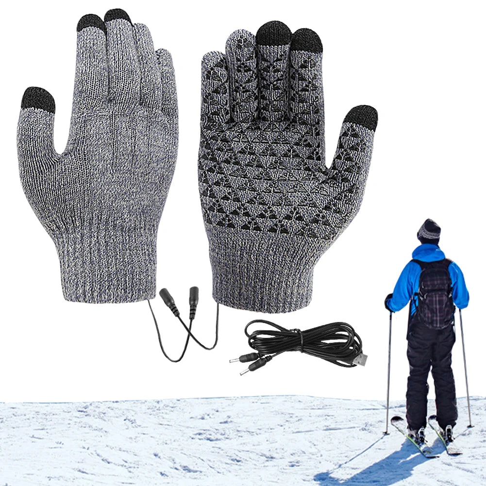 Electric Heated Gloves Touch Screen Outdoor Riding Skiing Mitten USB Heated Gloves for Backpacking Mountaineering (no battery)