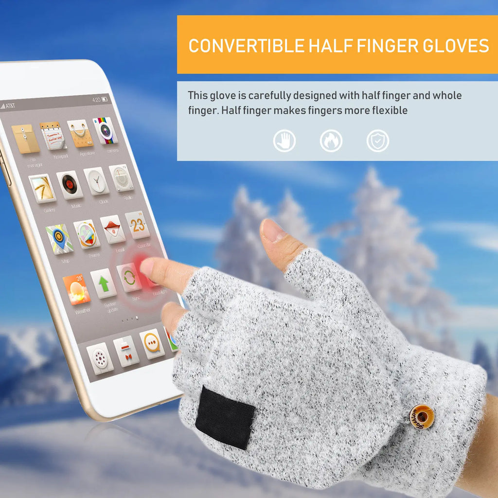 1Pair USB Heated Gloves 5V Powered Double-Sided Heat Fiber Wire Warmth Ergonomic Flip Design Elastic Fit for Home Office School