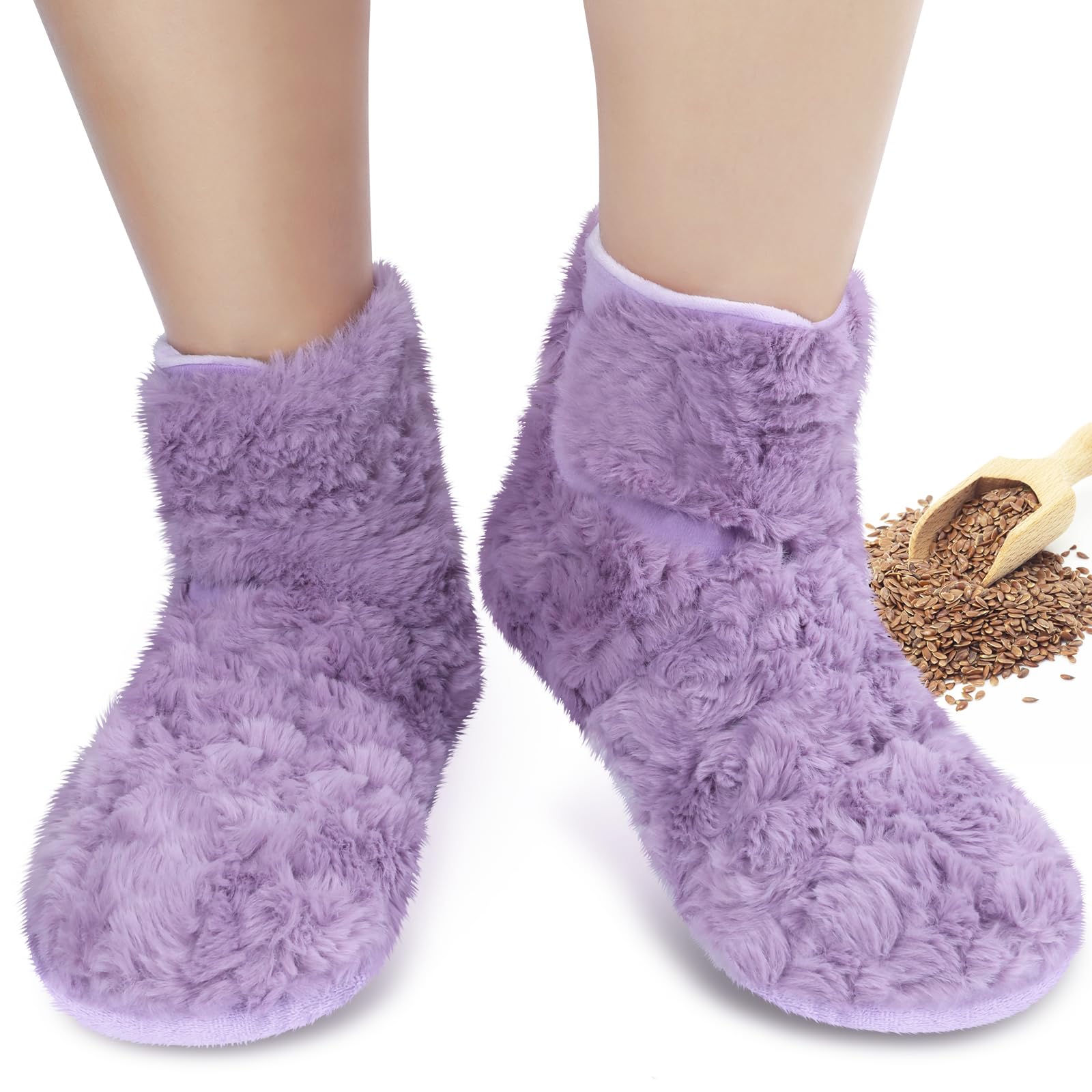 REVIX Microwavable Booties and Hot Feet Warmers for Women & MenHeated Foot Warmer with Flaxseed Moist Heat Therapy for Foot Ankle PainPlantar Fasciitis Achilles Tendinitis Cold Feet Purple L
