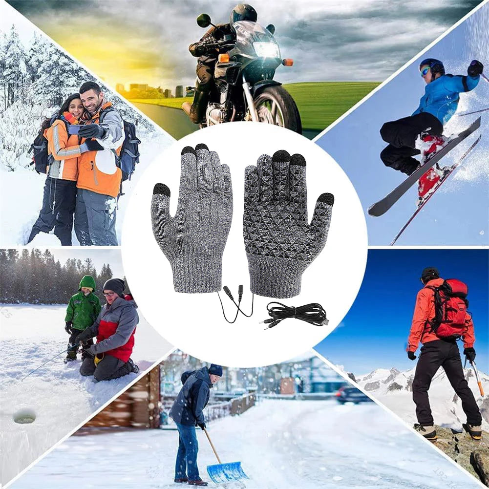 Electric Heated Gloves Touch Screen Outdoor Riding Skiing Mitten USB Heated Gloves for Backpacking Mountaineering (no battery)
