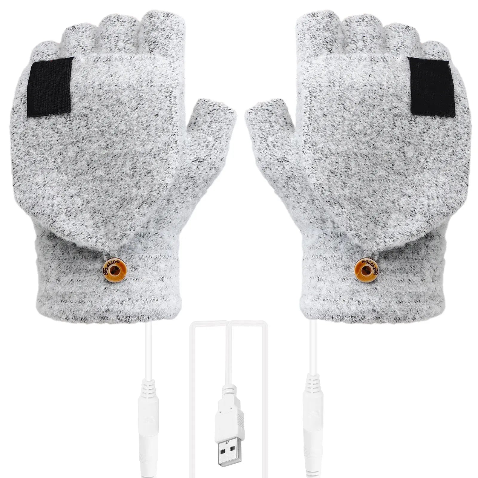 1Pair USB Heated Gloves 5V Powered Double-Sided Heat Fiber Wire Warmth Ergonomic Flip Design Elastic Fit for Home Office School