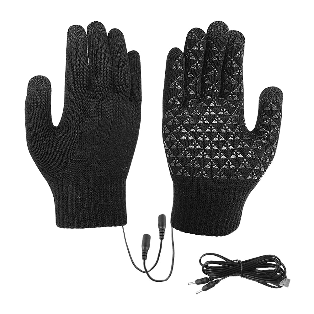 Electric Heated Gloves Touch Screen Outdoor Riding Skiing Mitten USB Heated Gloves for Backpacking Mountaineering (no battery)